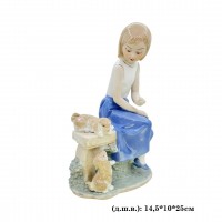 Статуэтка "Девушка на скамейке с собачками", фарфор, 14,5*10*25см, (HP088)
