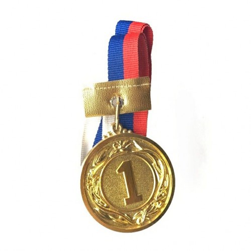 Медаль наградная с лентой d-53 мм золото