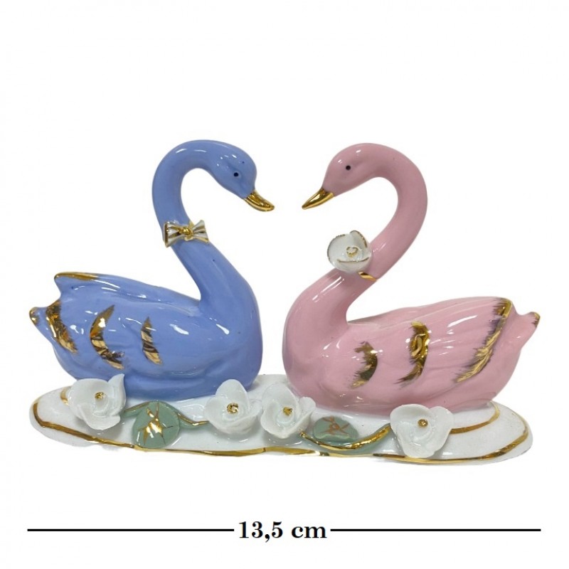 11041  (100)  Фигурка  Пара лебедей голубой и розовый, L=13,5см