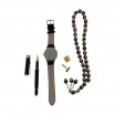 Набор  PJ9214 мужской черный (четки,2 пугов,часы,ручка)