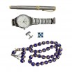 Набор  PJ9217 мужской синий (четки,2 пугов,часы,ручка)